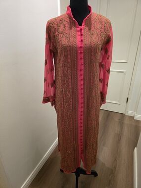 Pink Embroidered Long Tunic Dress